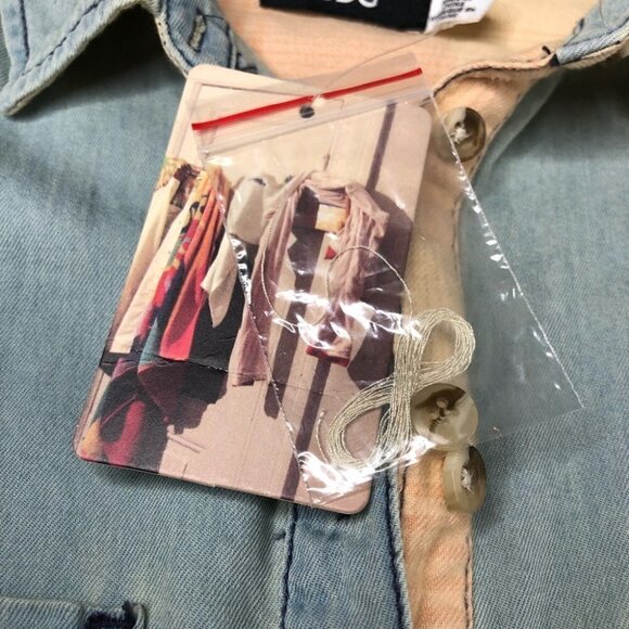 NEW BDG Frankie Chambray Plaid Peach Light Denim Flannel Button-up Western Shirt - Picture 5 of 15